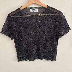 Seek Sheer Sparkle Crop Top in Black